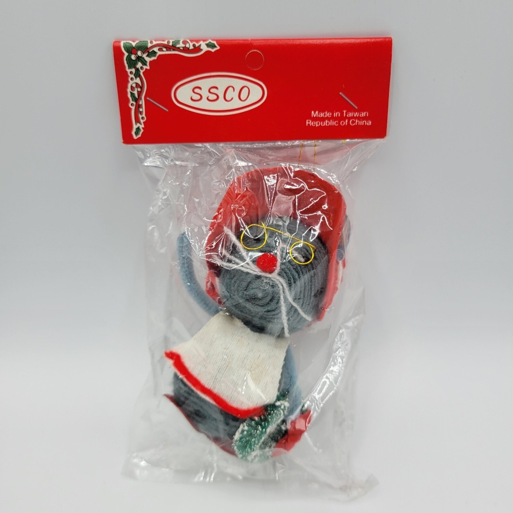 Vtg Yarn Wrapped Mouse Figurine Ornament Craft Holiday Decor 4.5" Gray Taiwan